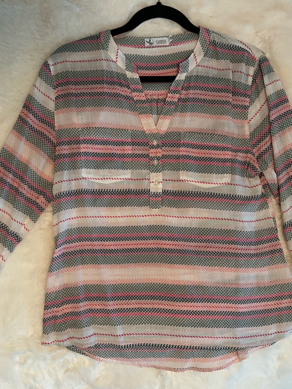 Carve Designs Dylan Organic Cotton Striped V-Neck Blouse Cloud XS